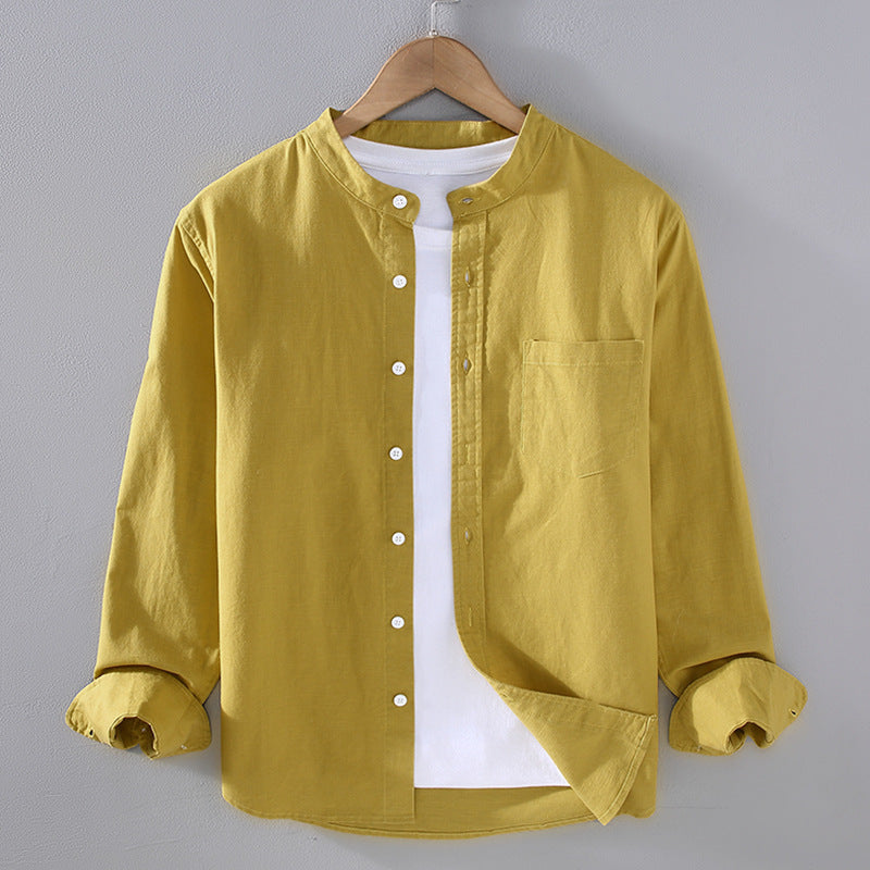 Men's Chest Pocket Mandarin Collar Shirt