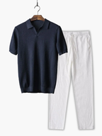 Men's Classic Collar Polo and Drawstring Pants Set