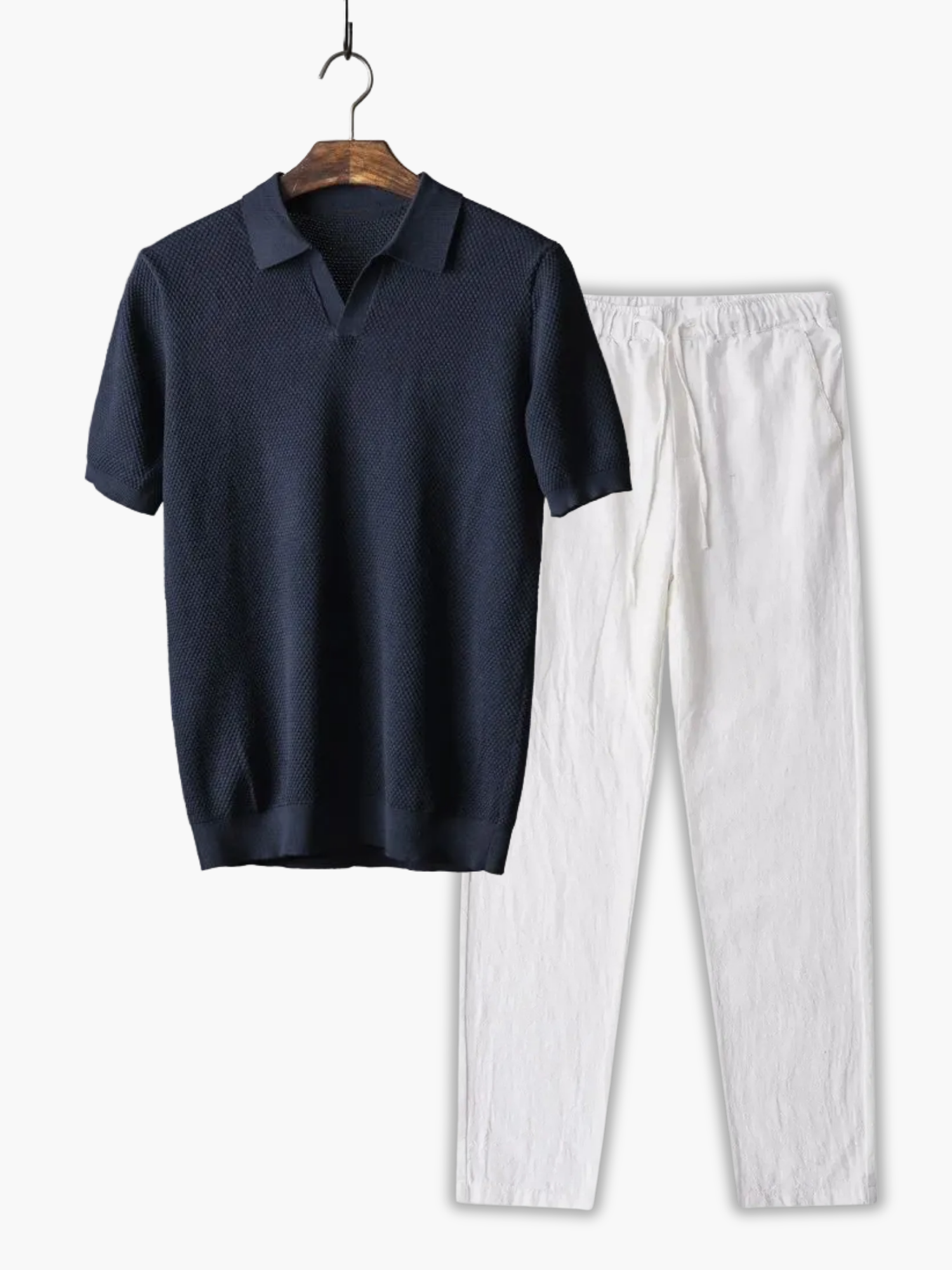 Men's Classic Collar Polo and Drawstring Pants Set