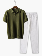 Men's Classic Collar Polo and Drawstring Pants Set