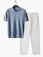 Men's Classic Collar Polo and Drawstring Pants Set