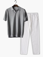 Men's Classic Collar Polo and Drawstring Pants Set