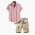 Men's Classic Collared Shirt and Cargo Shorts Set
