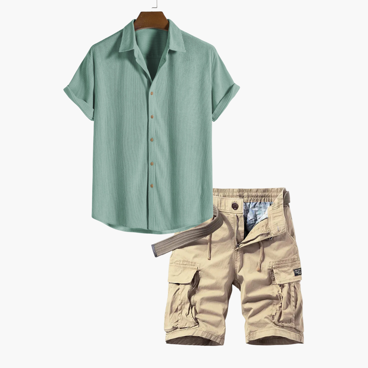 Men's Classic Collared Shirt and Cargo Shorts Set