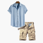 Men's Classic Collared Shirt and Cargo Shorts Set