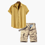 Men's Classic Collared Shirt and Cargo Shorts Set