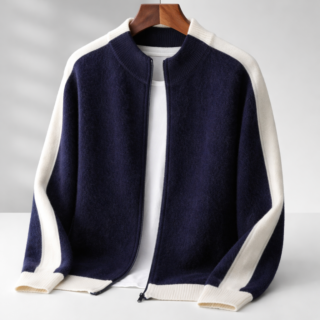 Men's Color Block Zip-Up Cardigan