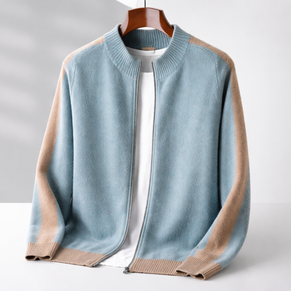 Men's Color Block Zip-Up Cardigan