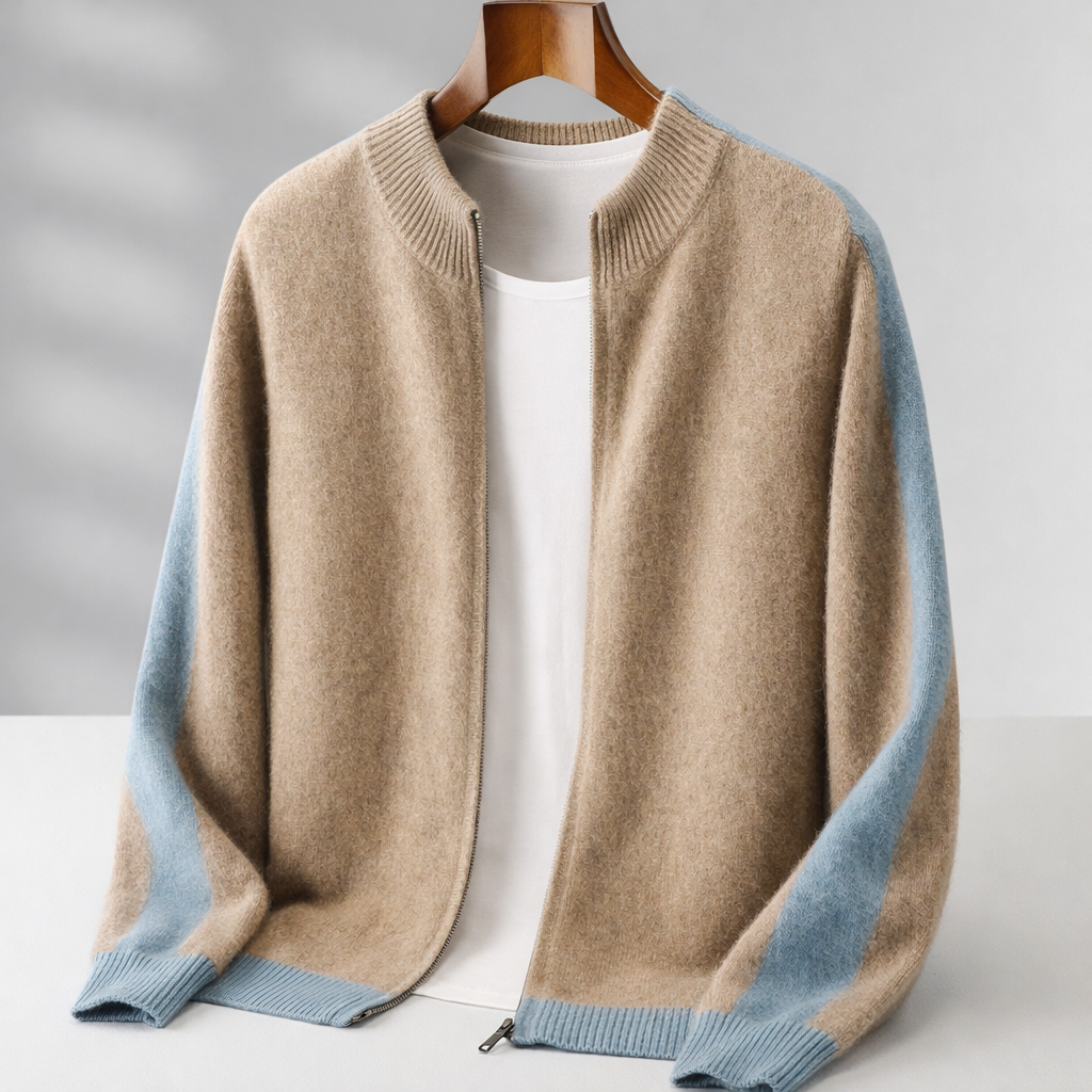 Men's Color Block Zip-Up Cardigan