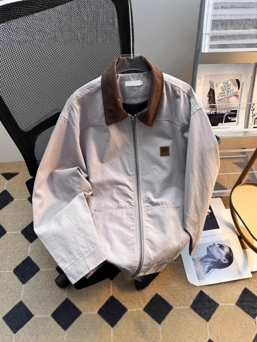 Men's Contrast Collar Zip-Up Jacket