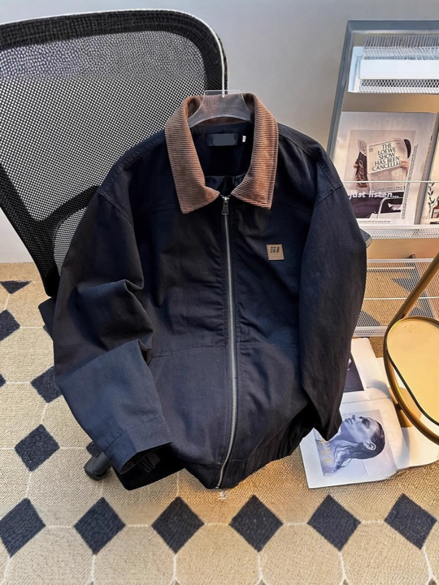 Men's Contrast Collar Zip-Up Jacket