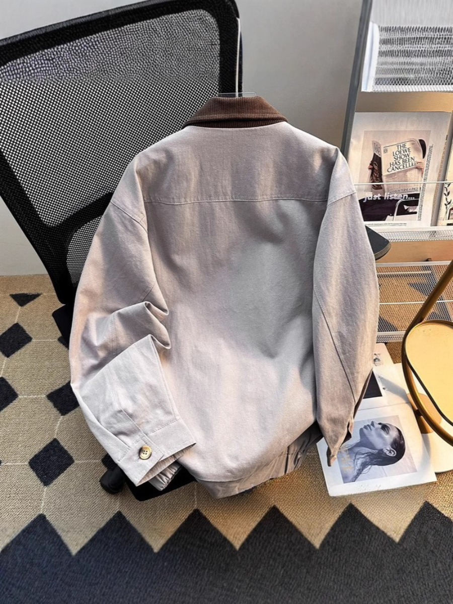 Men's Contrast Collar Zip-Up Jacket