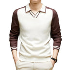 Men's Contrast Polo Collar Knit Sweater