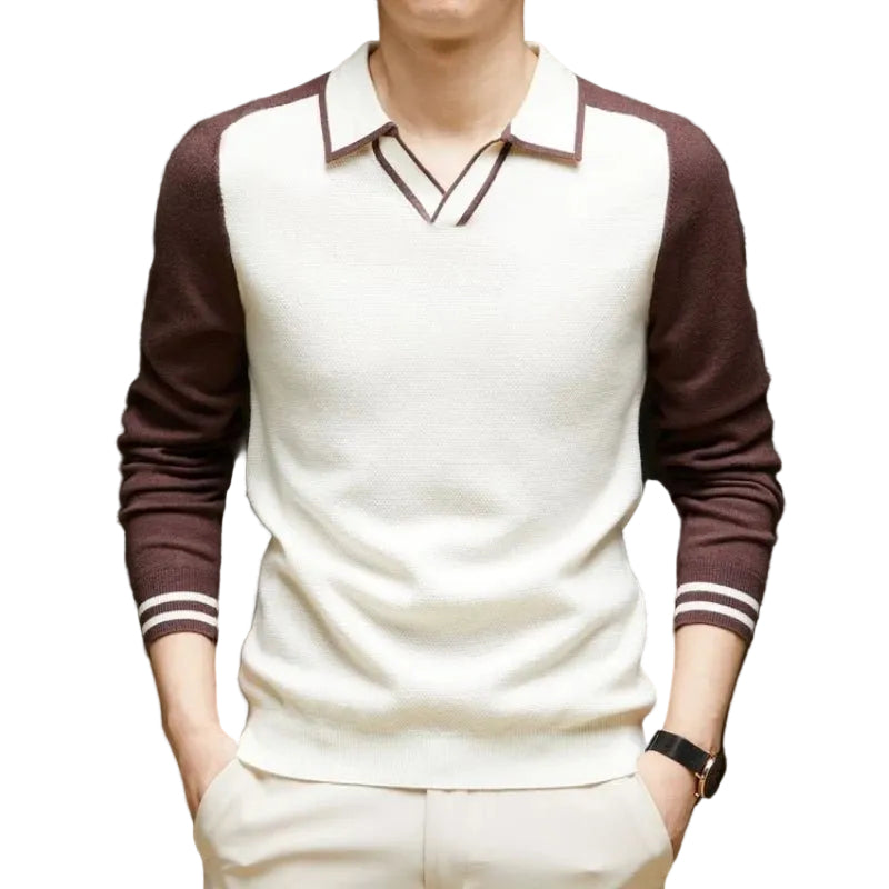 Men's Contrast Polo Collar Knit Sweater