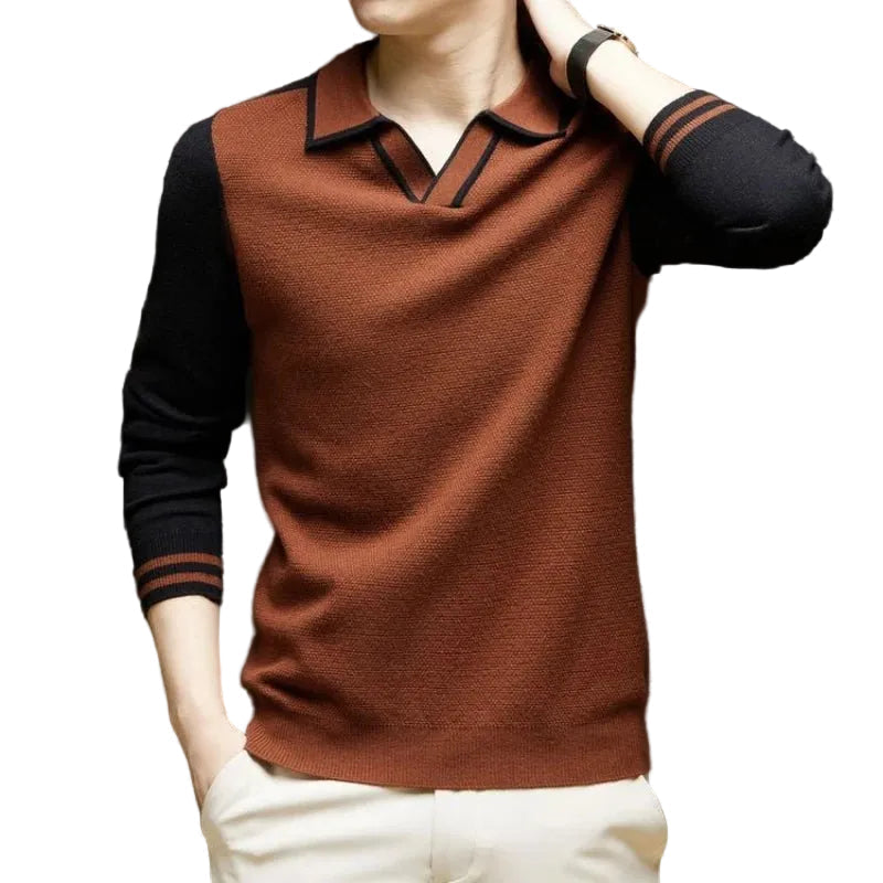 Men's Contrast Polo Collar Knit Sweater