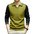 Men's Contrast Polo Collar Knit Sweater