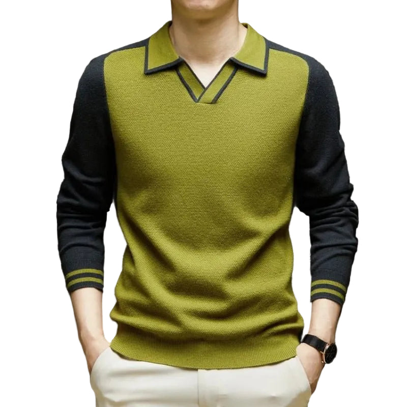 Men's Contrast Polo Collar Knit Sweater