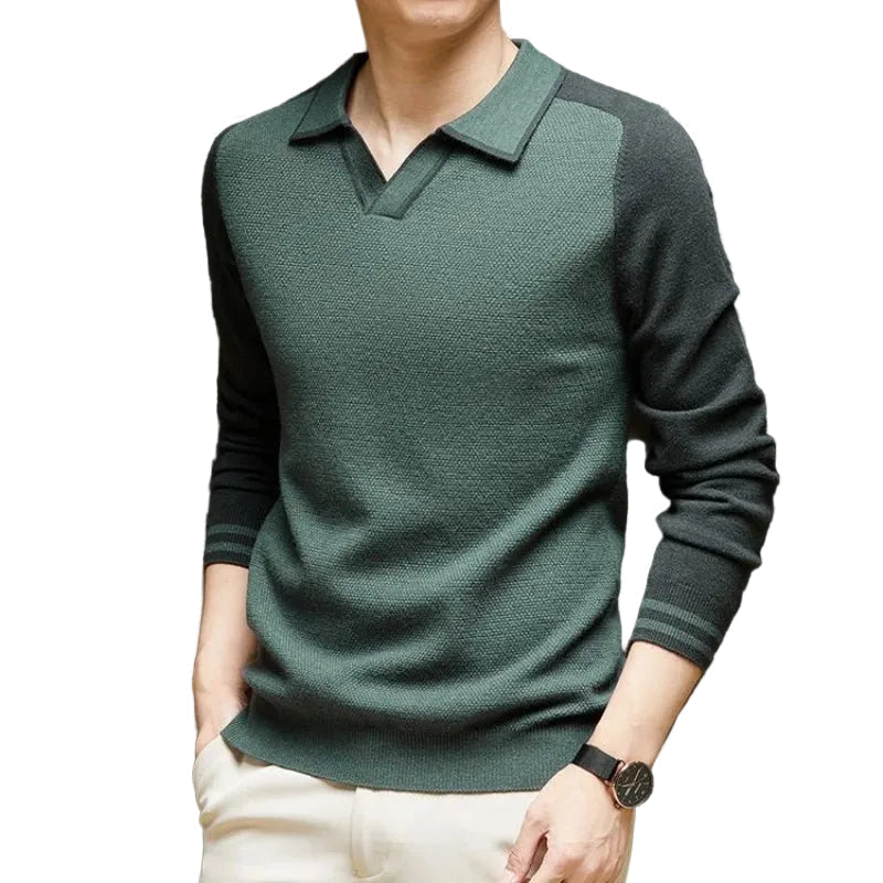 Men's Contrast Polo Collar Knit Sweater