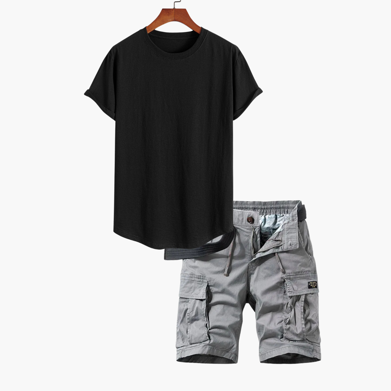Men's Crew Neck T-Shirt and Cargo Shorts Set