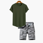 Men's Crew Neck T-Shirt and Cargo Shorts Set