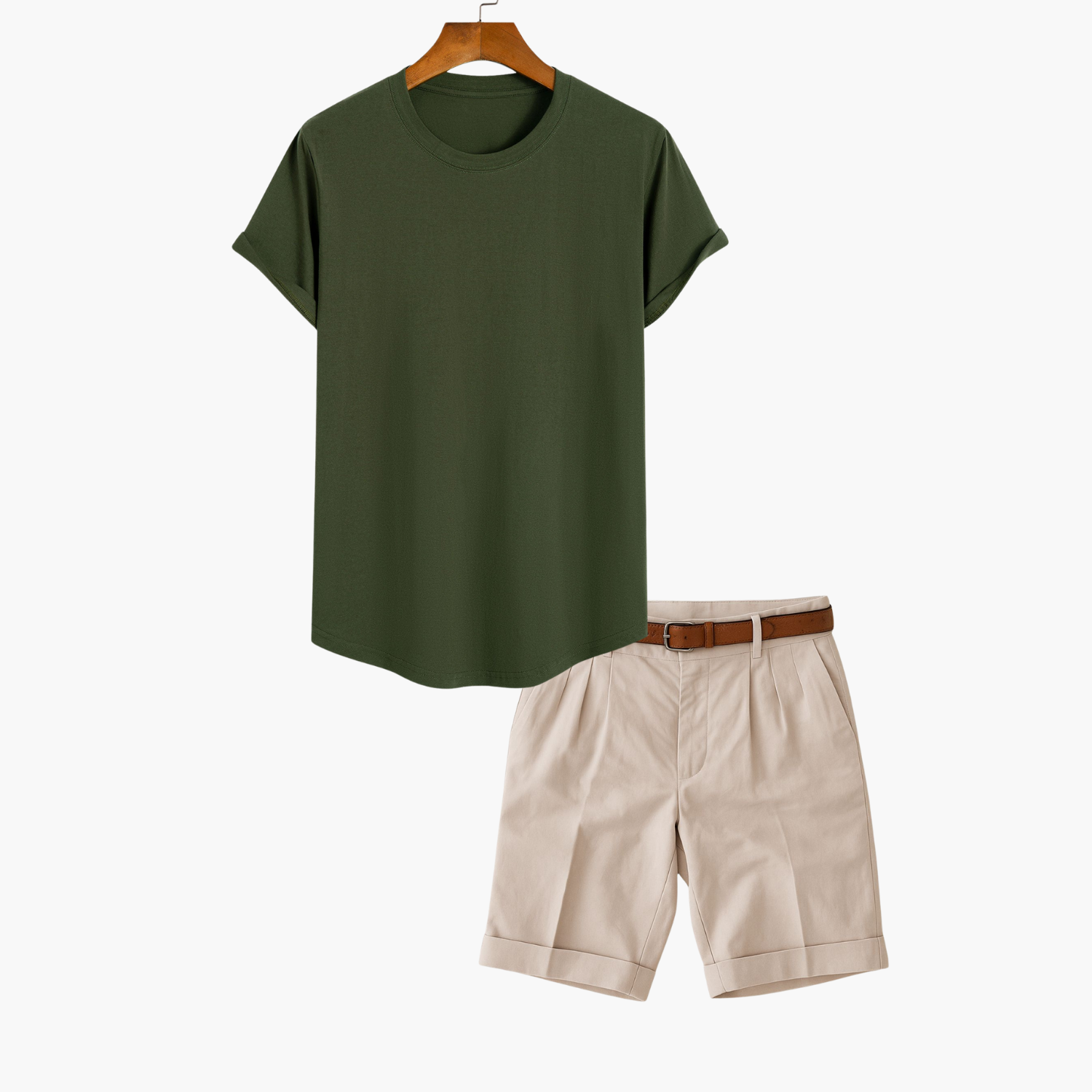 Men's Crew Neck T-Shirt and Pleated Shorts Set