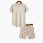 Men's Crew Neck T-Shirt and Pleated Shorts Set