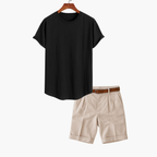 Men's Crew Neck T-Shirt and Pleated Shorts Set