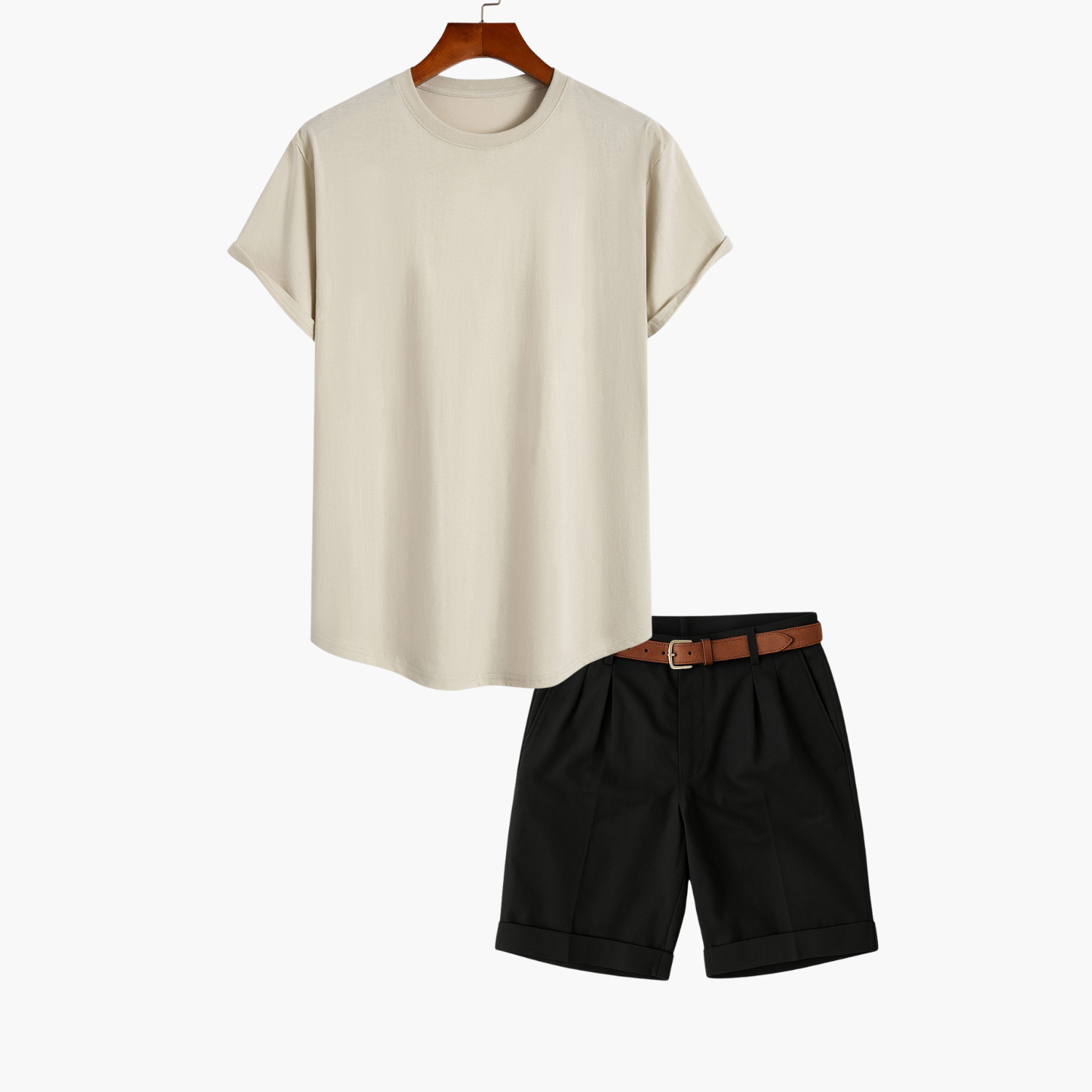 Men's Crew Neck Tee and Pleated Shorts Set