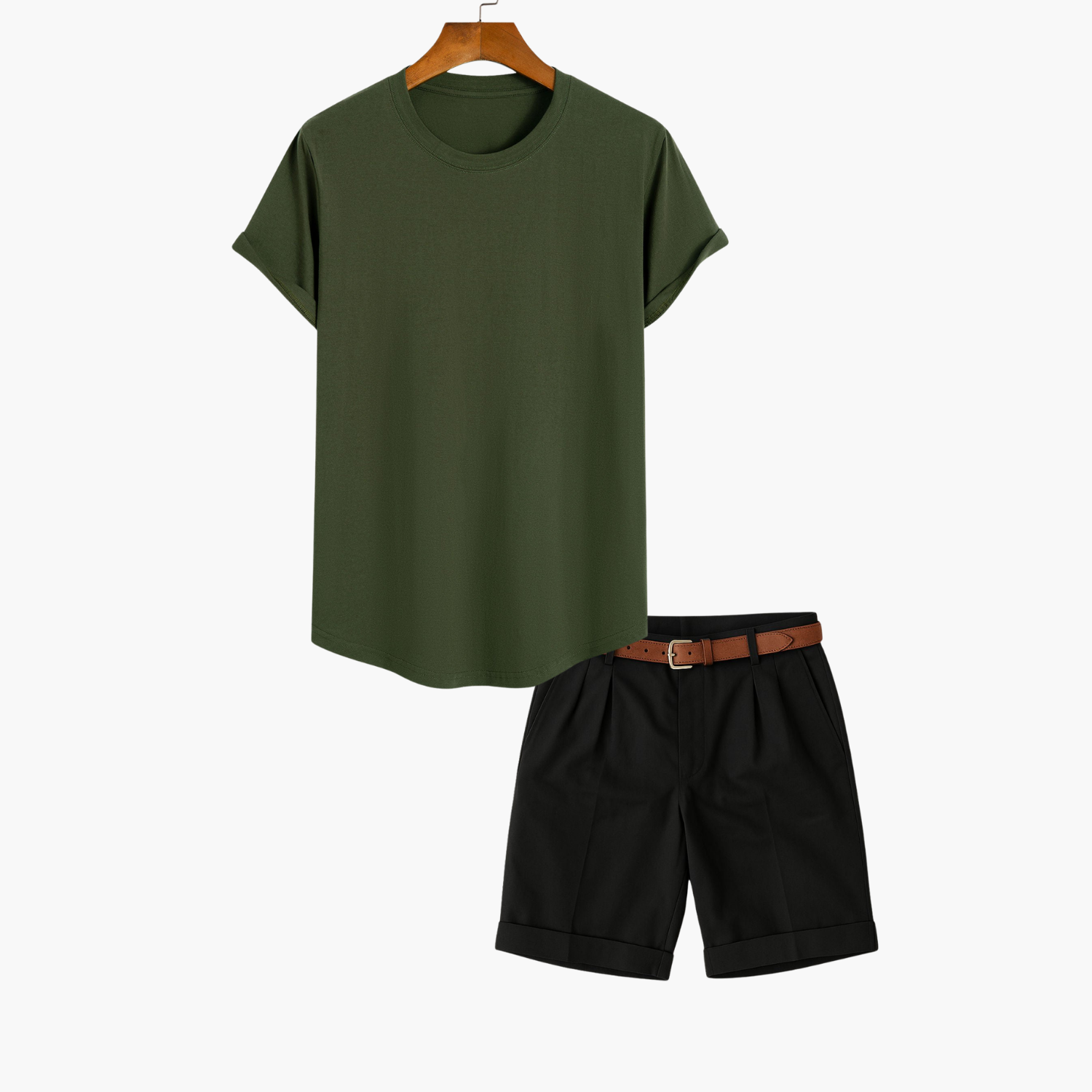 Men's Crew Neck Tee and Pleated Shorts Set