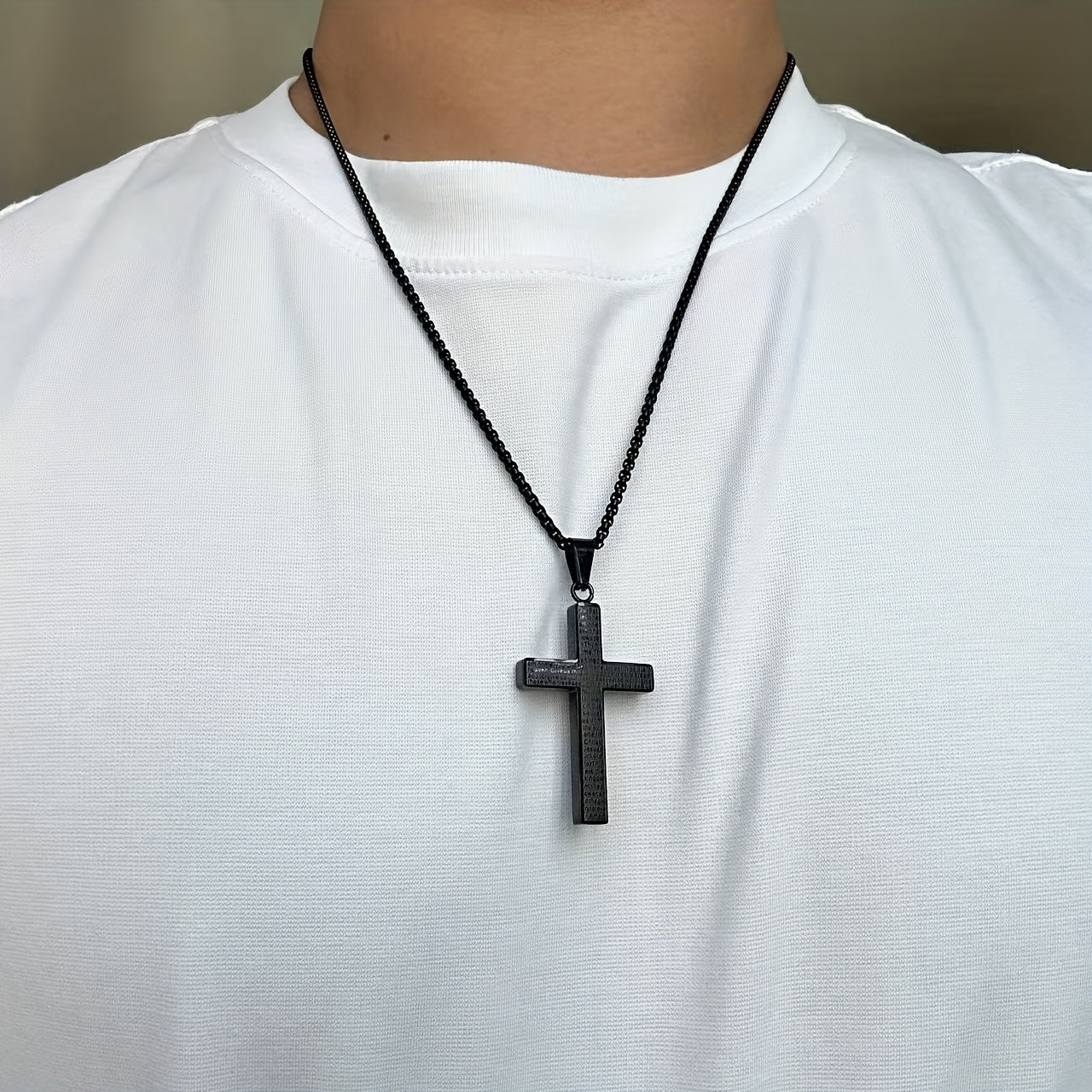 Men's Engraved Cross Necklace