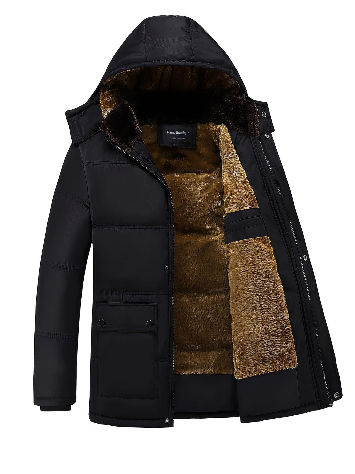 Men's Faux Fur-Lined Full-Zip Hooded Parka