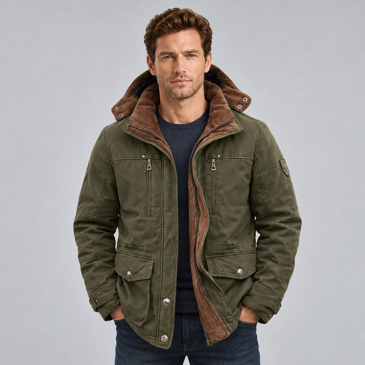 Men’s Faux Fur-Lined Full-Zip Hooded Jacket