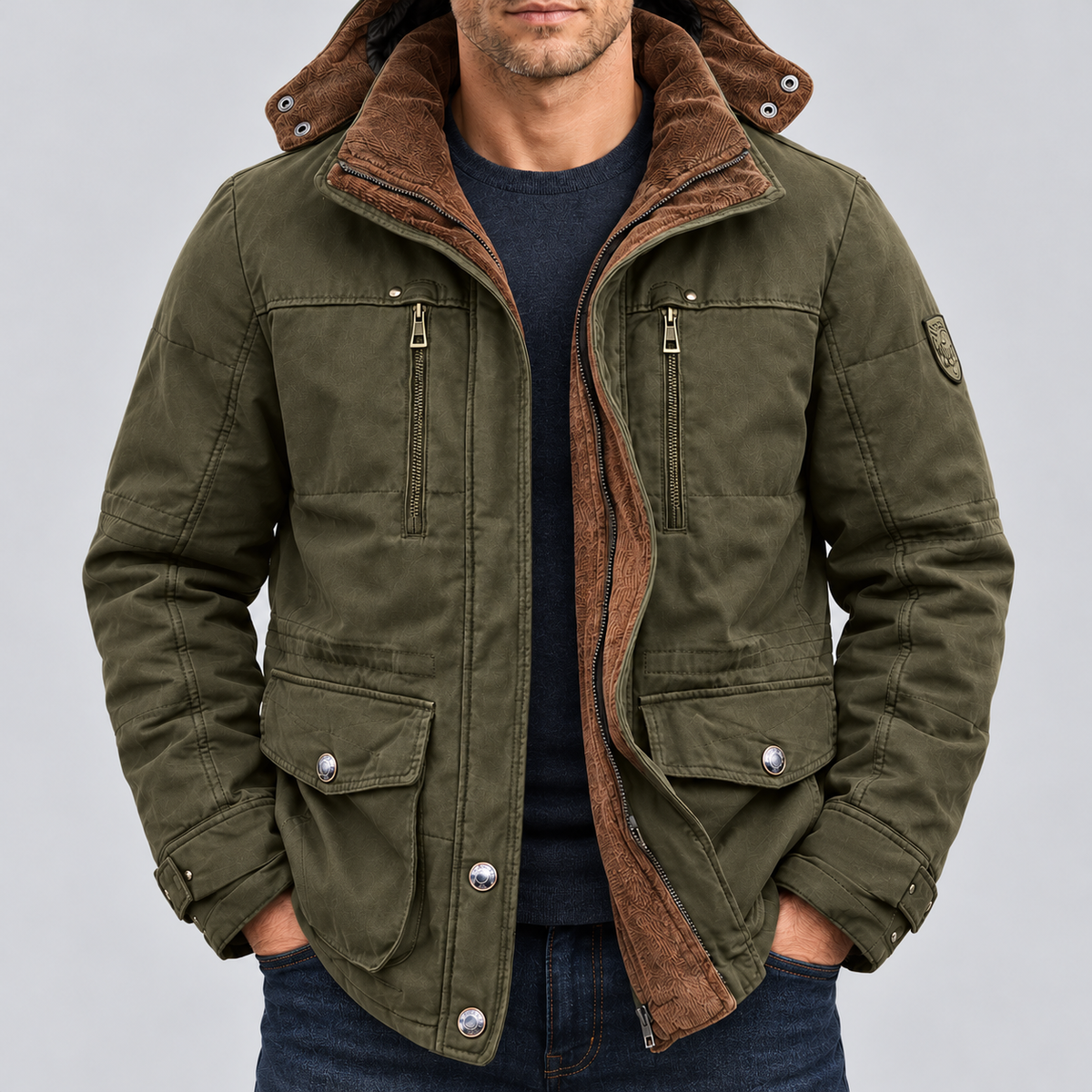 Men’s Faux Fur-Lined Full-Zip Hooded Jacket