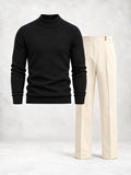 Men's Fine Knit Mock Neck Sweater & Pleated Pants Set