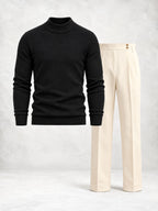 Men's Fine Knit Mock Neck Sweater & Pleated Pants Set