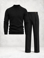 Men's Fine Knit Mock Neck Sweater & Pleated Pants Set
