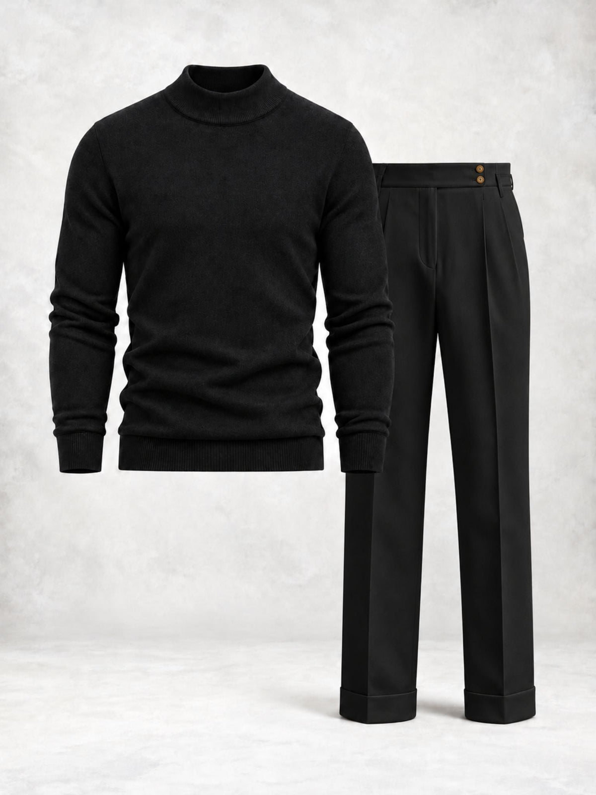 Men's Fine Knit Mock Neck Sweater & Pleated Pants Set