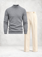 Men's Fine Knit Mock Neck Sweater & Pleated Pants Set