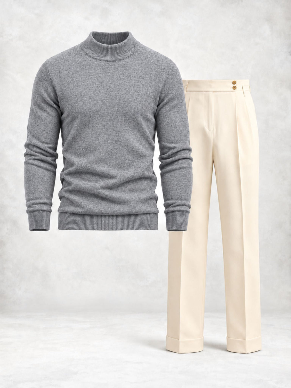 Men's Fine Knit Mock Neck Sweater & Pleated Pants Set