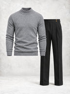 Men's Fine Knit Mock Neck Sweater & Pleated Pants Set