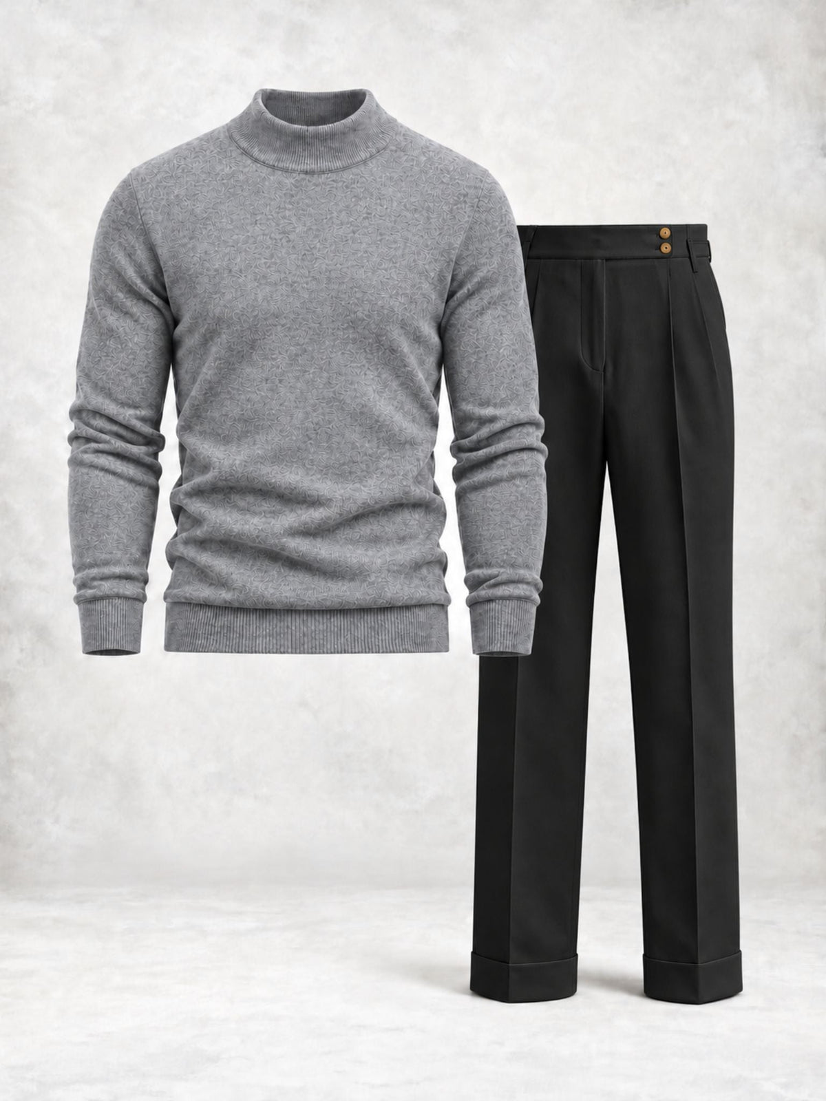Men's Fine Knit Mock Neck Sweater & Pleated Pants Set