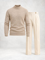 Men's Fine Knit Mock Neck Sweater & Pleated Pants Set