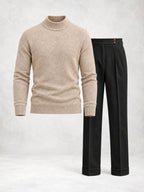 Men's Fine Knit Mock Neck Sweater & Pleated Pants Set