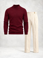 Men's Fine Knit Mock Neck Sweater & Pleated Pants Set
