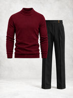 Men's Fine Knit Mock Neck Sweater & Pleated Pants Set
