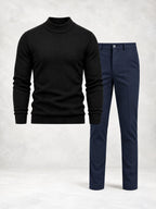 Men's Fine Knit Mock Neck Sweater & Pants Set