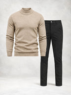 Men's Fine Knit Mock Neck Sweater & Pants Set
