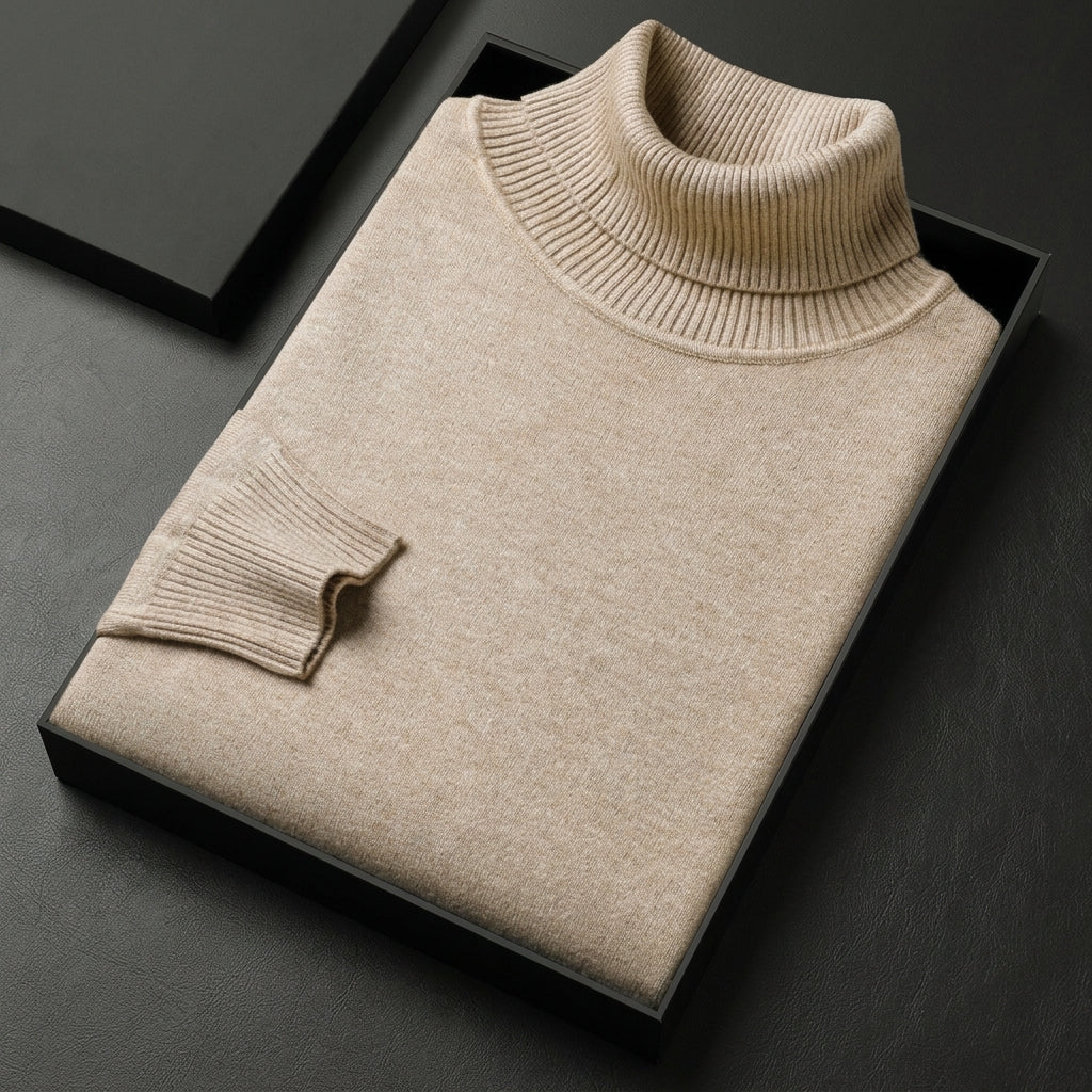 Men's Fine Knit Ribbed Turtleneck Sweater