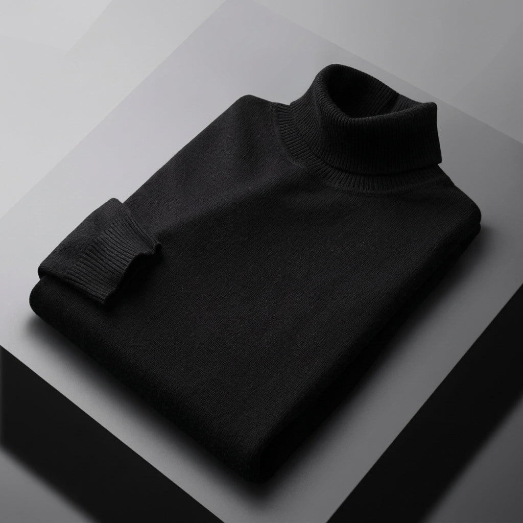 Men's Fine Knit Ribbed Turtleneck Sweater
