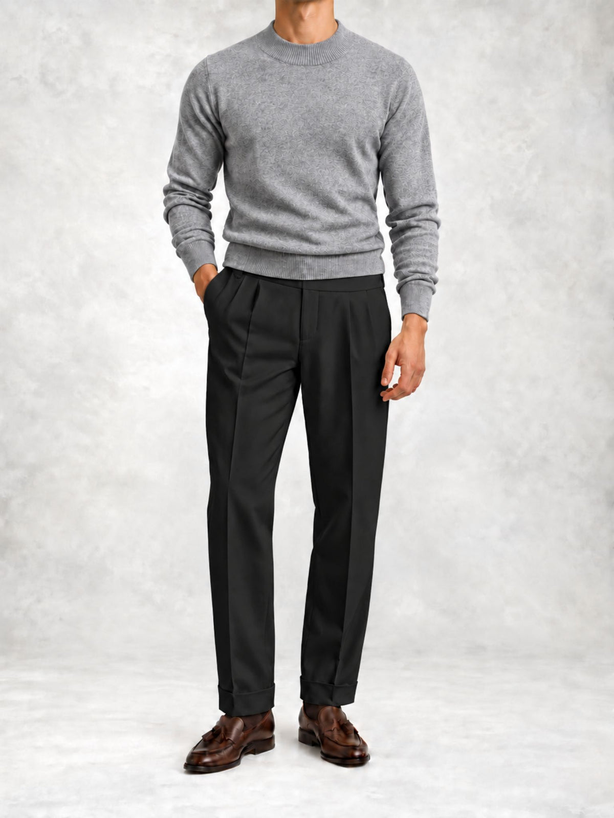 Men's Fine Knit Turtleneck Sweater and Slim Pants Set